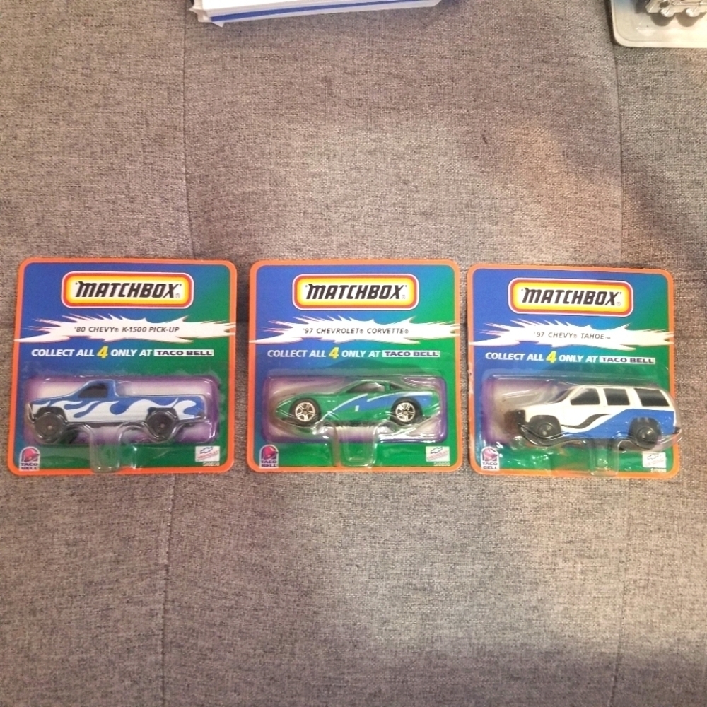 1999 Taco Bell Matchbox 1:64 Diecast Corvette, Chevy 1500, Chevy Tahoe. Unopen